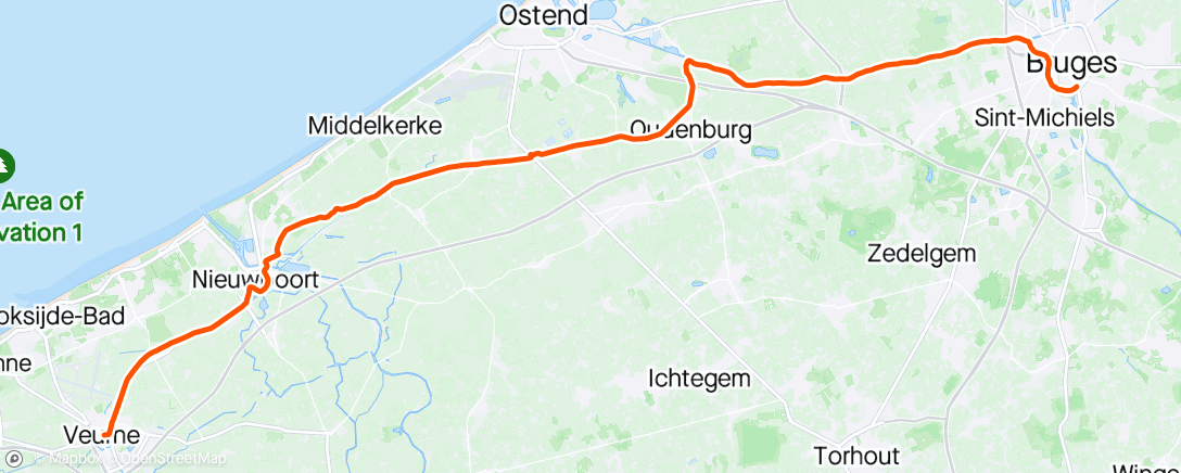 Karte der Aktivität „Veurne - Brugge”