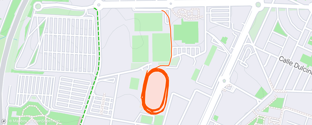 Map of the activity, Thursday track with John. 😎. 2km w/up, 4x800m (3:27 - 3:16 - 3:17 - 3:22) 1km c/down