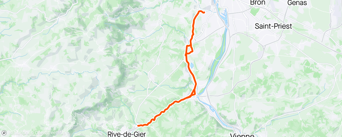 Map of the activity, S99 vélo le matin au frais en solo sur la bonne route de la vallée du Gier 😀🚴‍♂️🐍