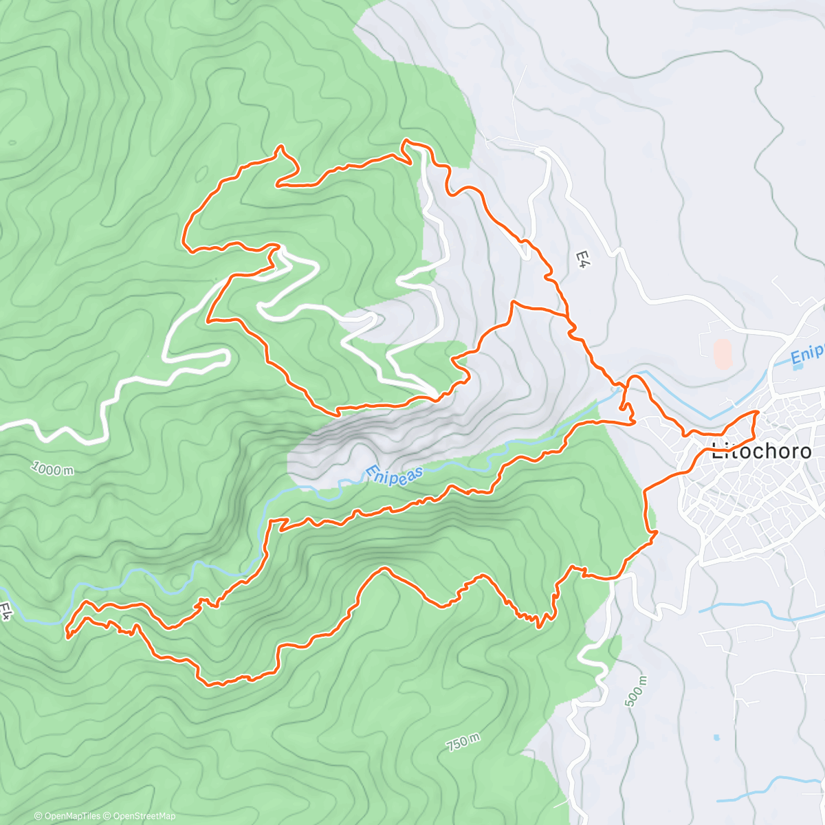 Map of the activity, Enipeas Winter Trail