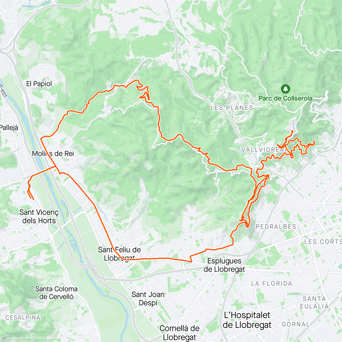 Map of the activity, Cami de les Aiguas, Tibidabo