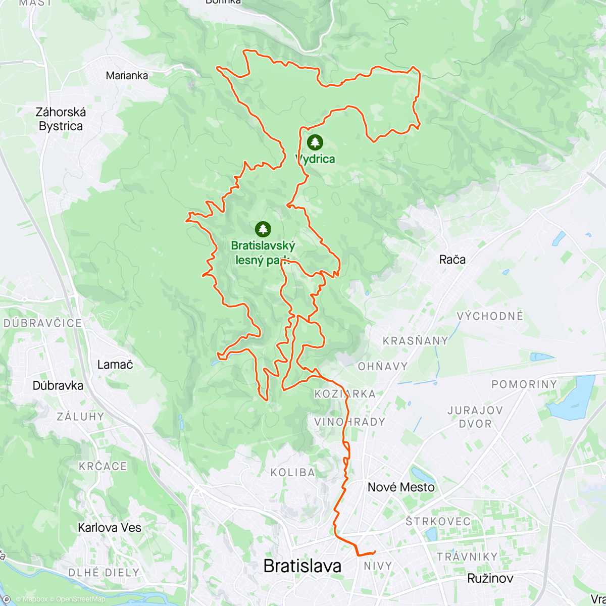 「Nedeľná trailovačka」活動的地圖