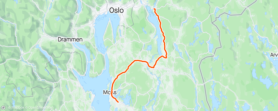 Map of the activity, Afternoon Ride. Hjem fra Fetsund alene i 2 grader og regn 🥶