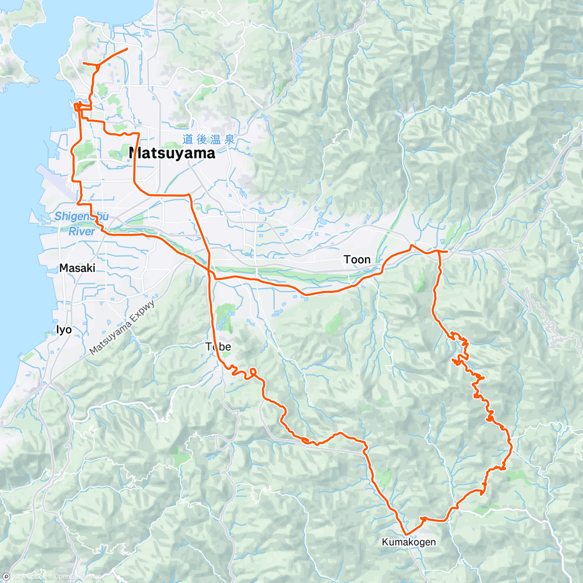 Map of the activity, 松山残りの札所〜井内峠（お遍路#52-53）/ Shikoku Pilgrimage No. 52 and 53 then Iuchi Pass
