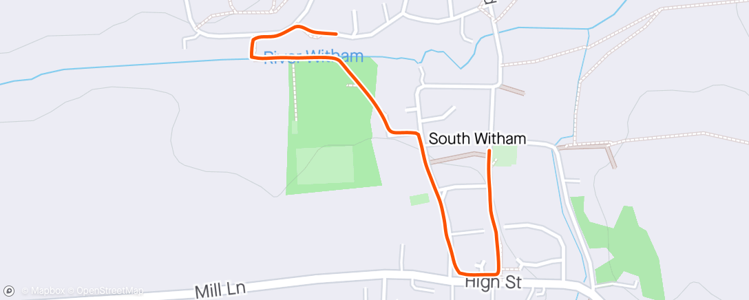 Map of the activity, Night time walk around South Witham with Bugsy, Ted and Mark