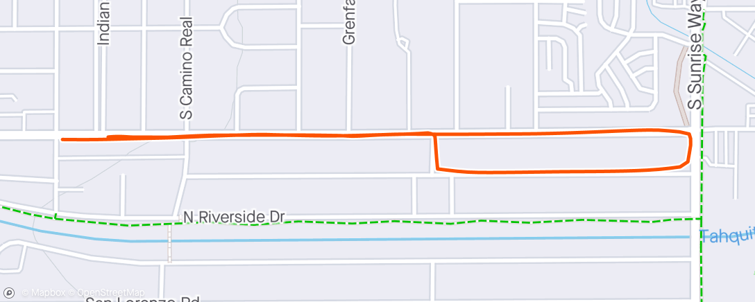 Map of the activity, Evening Run:First run in 2 weeks. Ankle is still swollen, but feels like 75%. Ran with another Instacart shopper friend. We have 4 days here in Palm Springs between 5 of us in an Airbnb.
