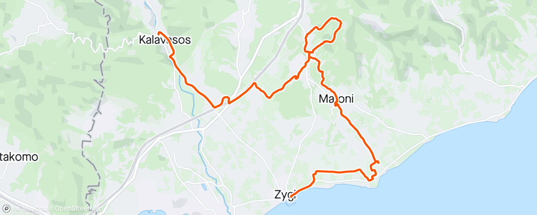 Map of the activity, From Kalavasos to Zygi Beach over Maroni Hill