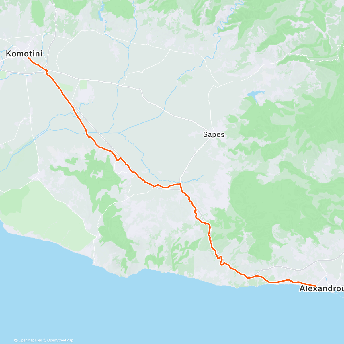 Карта физической активности (🌎 Worldrun Day 375: Alexandroupoli to Komotini, 11,240.06 miles)