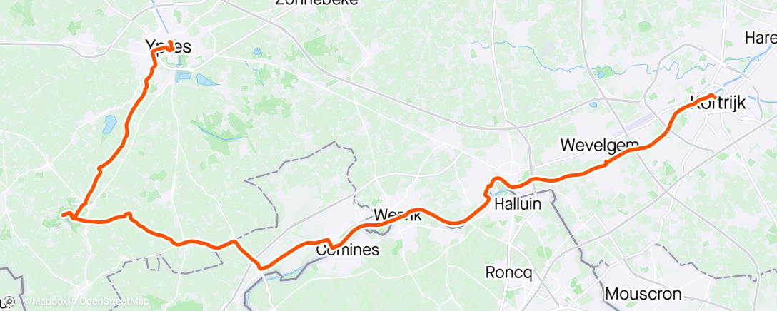 Map of the activity, Ypres til Kortrijk via Kemmelberg