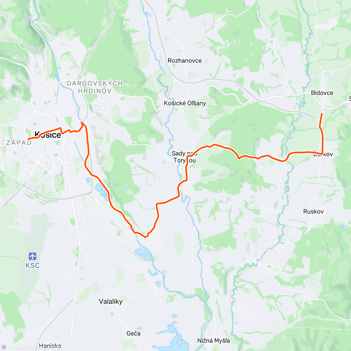 Map of the activity, Bidovce - Košice cez Byster #gravel