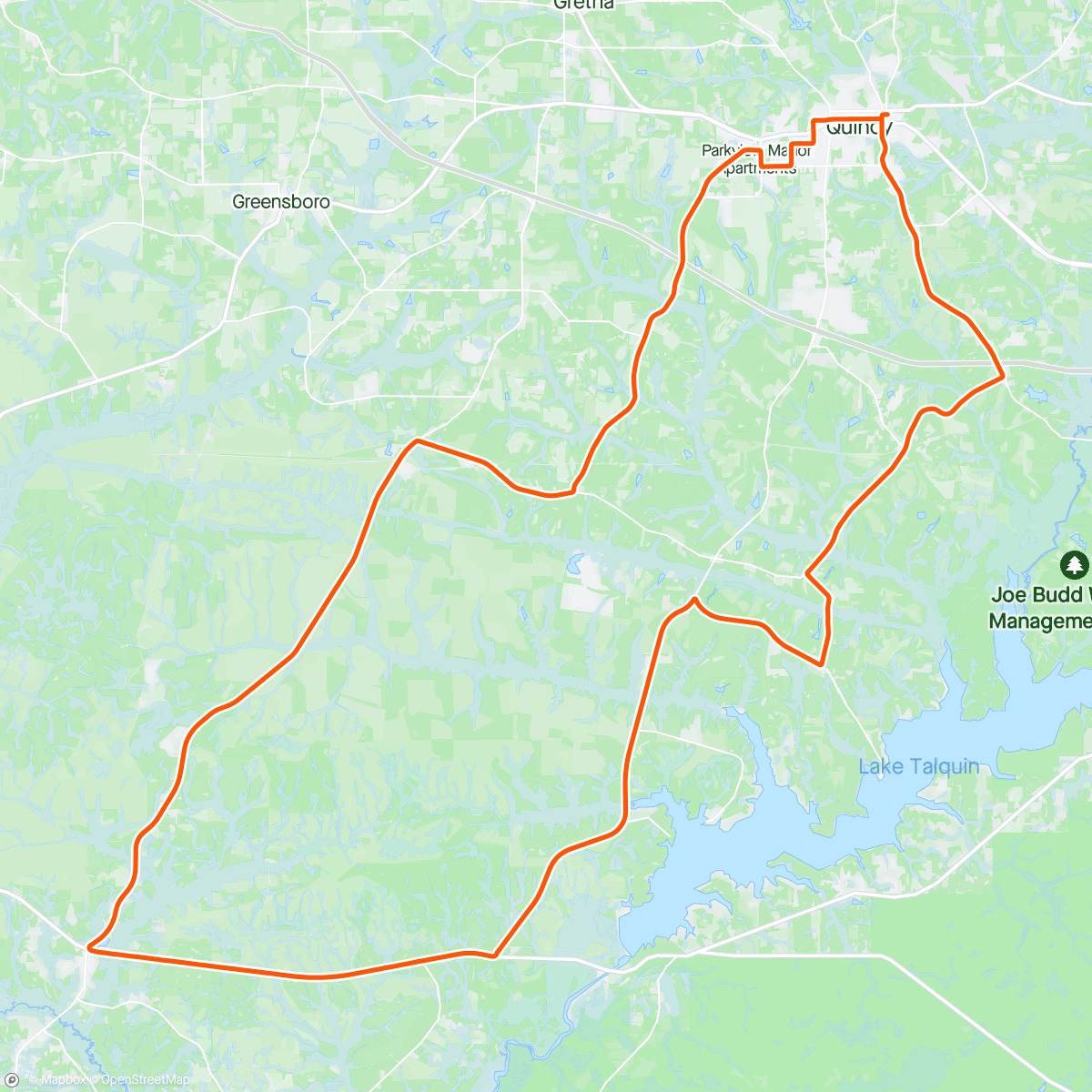 Map of the activity, Robin’s Quincy # 3 Spring Training Camp Ride