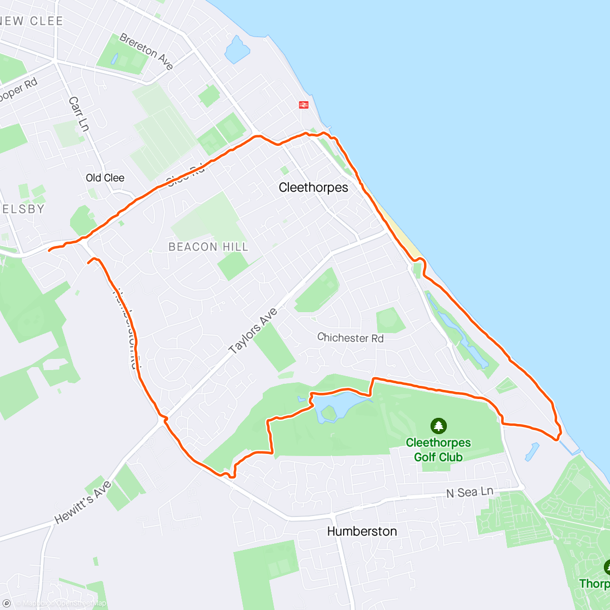 Map of the activity, A Solo Sunday Morning Walk along Cleethorpes Seafront & through The Country Park 🏖️🏞️