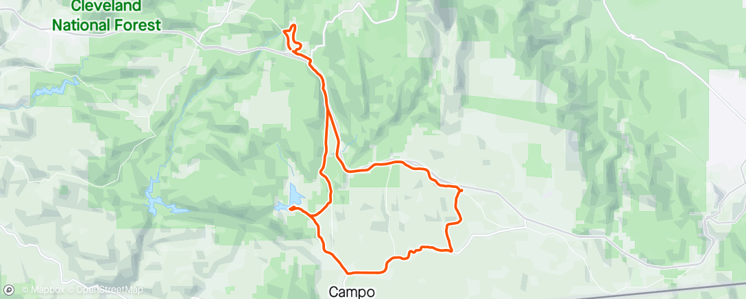 Map of the activity, Pine Valley to Lake Morena to Campo to Church to Golden Acorn back to Pine Valley with Karl and Ron