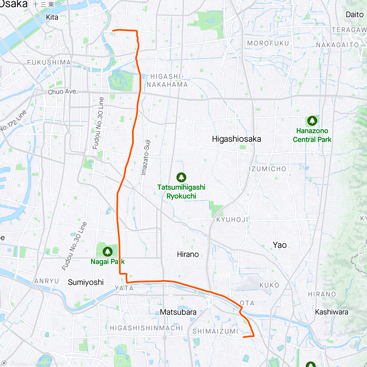 Map of the activity, 自転車回収して大和川