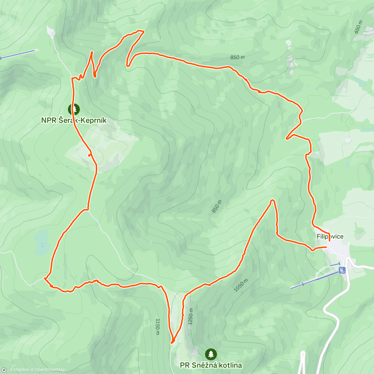 Map of the activity, Vřesová studánka - Vozka - Keprník
