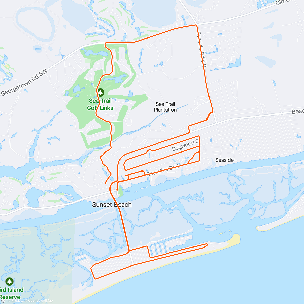 Map of the activity, Sunset Beach Half Marathon Leads