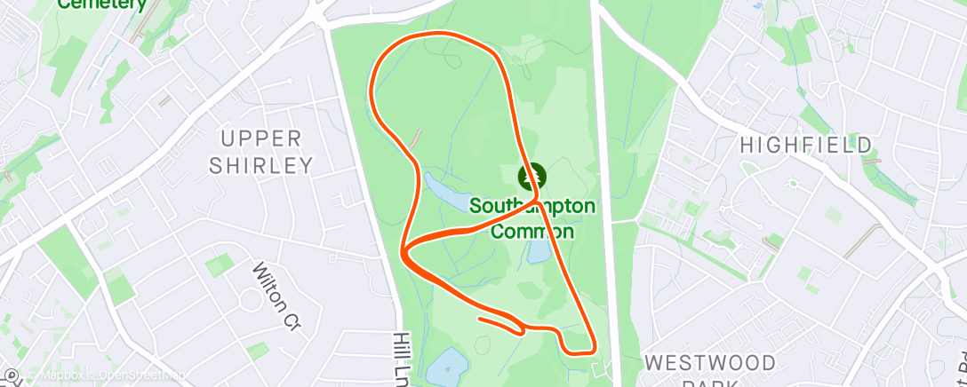 Mapa de la actividad, Southampton parkrun with the double buggy. 17:48. 6th in.