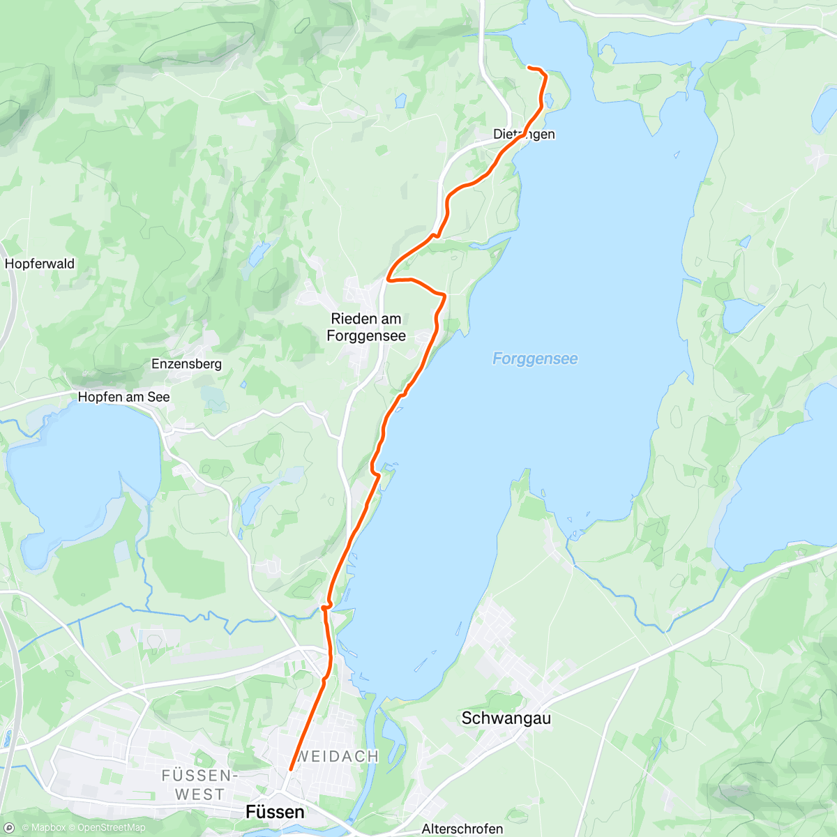 Map of the activity, Gemütliche Fahrt zur Altstadt von Füssen