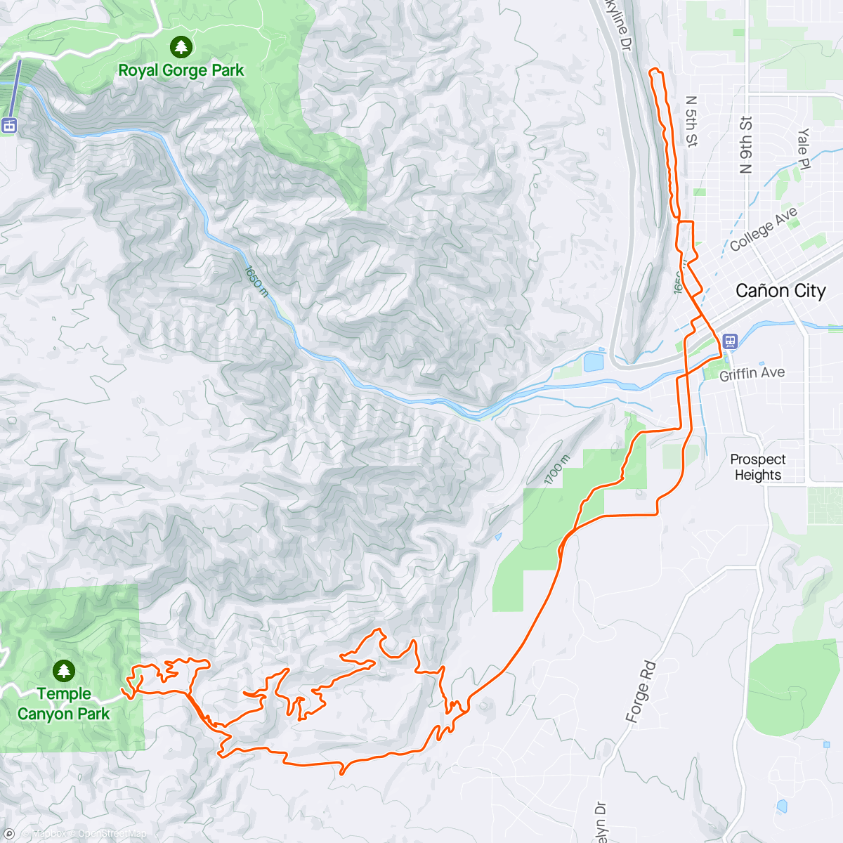 Map of the activity, Temple canyon: Watch tower> hard time> great escape> coyote> hogbacks