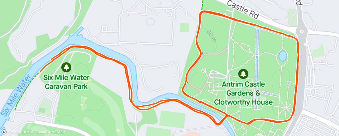 Map of the activity, Antrim Parkrun run/walk with Charlie