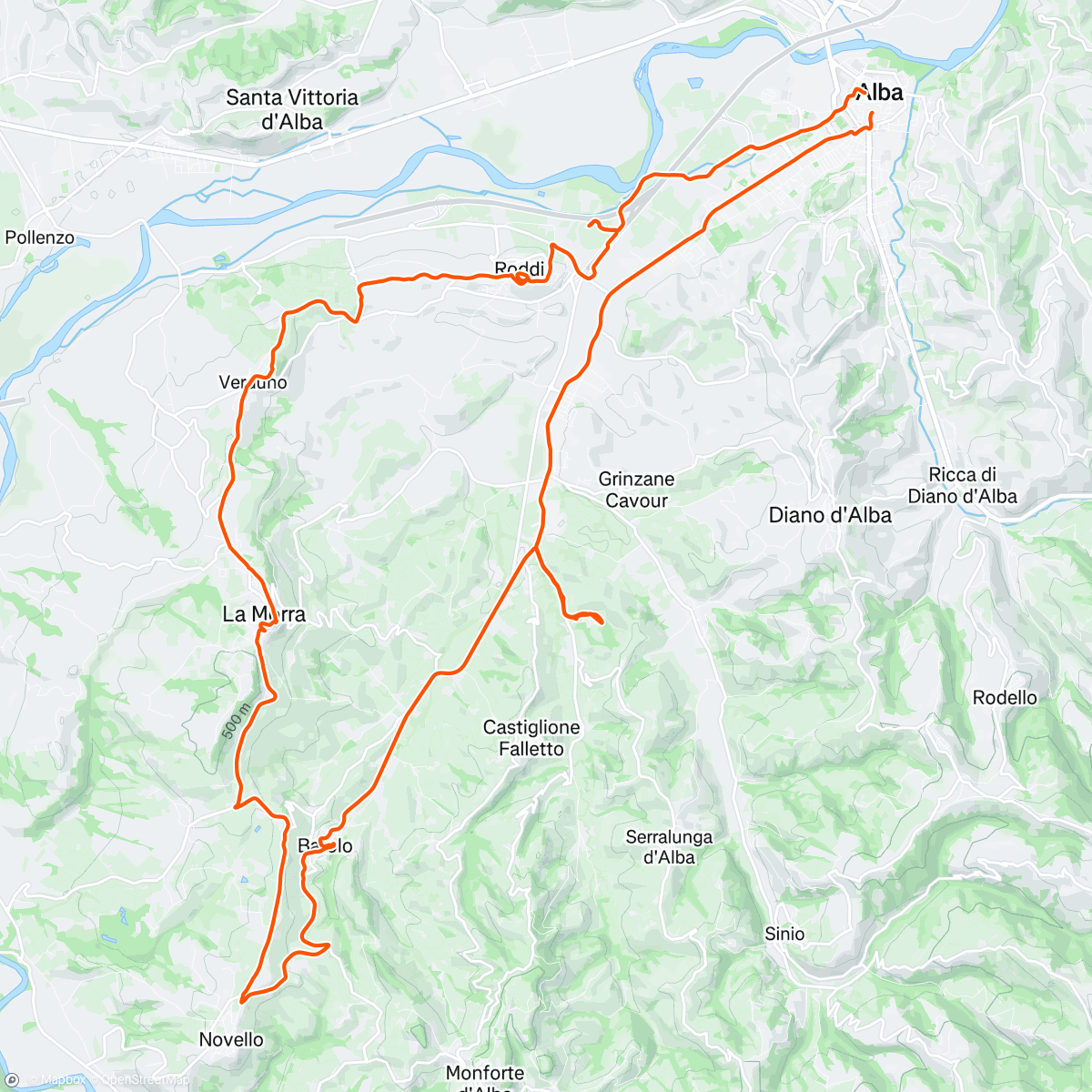 Map of the activity, 5 Borgo Ride #langhe