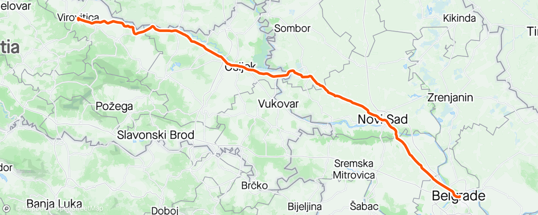 Mapa da atividade, J6 🇷🇸 Belgrade -> Virovitica 🇭🇷