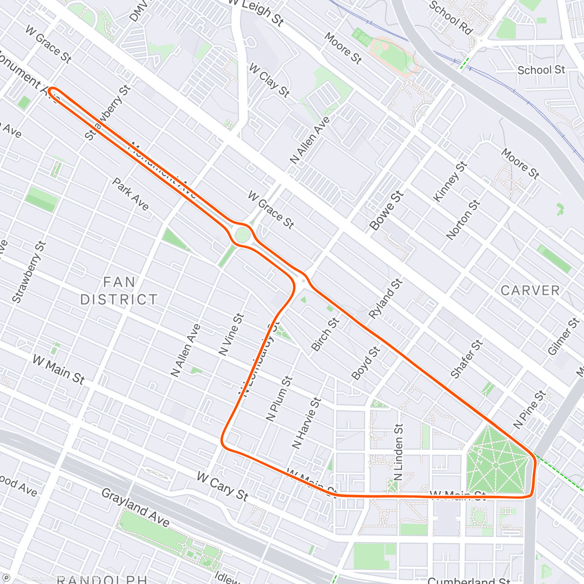 Map of the activity, Zwift - Pacer Group Ride: The Fan Flats in Richmond with Bernie