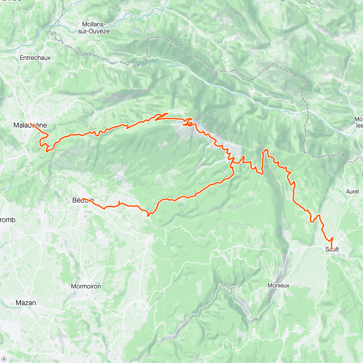 Mapa de la actividad, Les Cinglés du Mont Ventoux