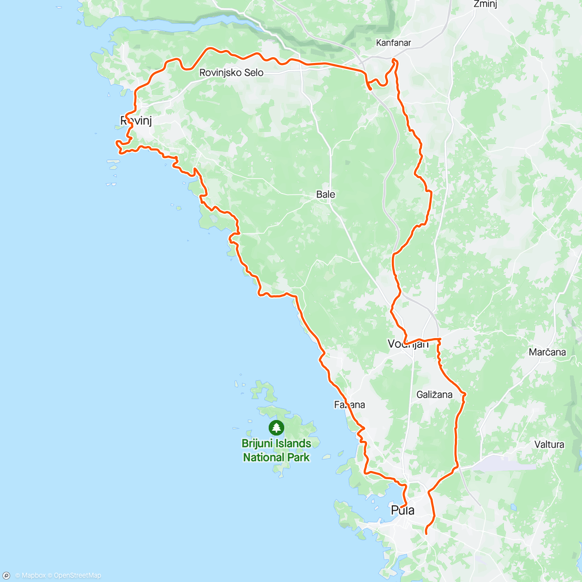 Mapa da atividade, Pula - Štrika Ferata - Rovinj