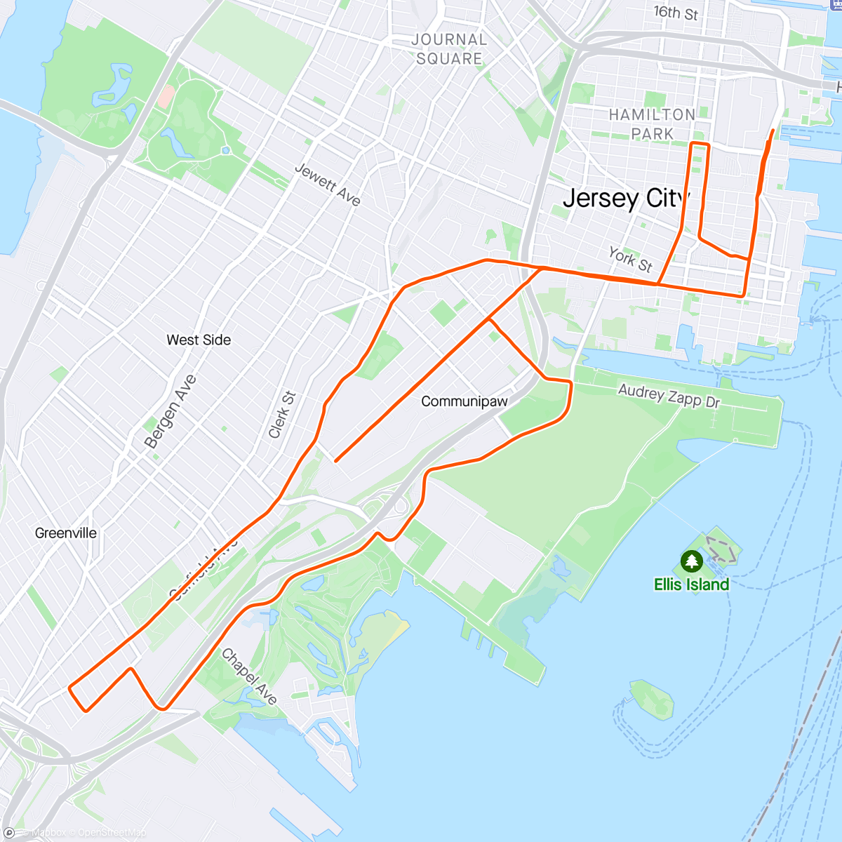 Map of the activity, Jersey City Half Marathon 🏁