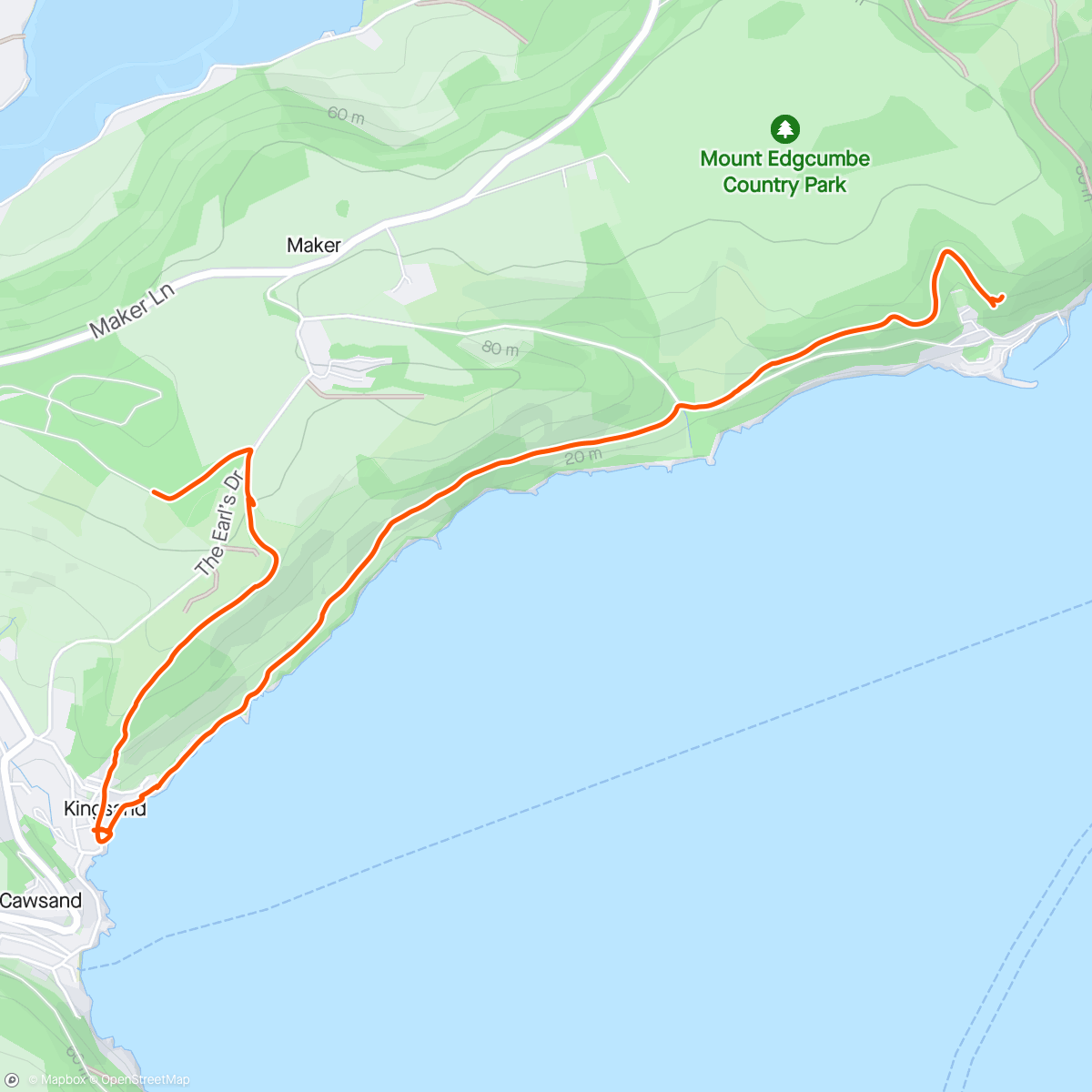 Map of the activity, Walk from Kingsand to Mount edgcumbe country park. My watch ⌚️  ran out of power, but legs kept  going for 9 miles in total 🤣