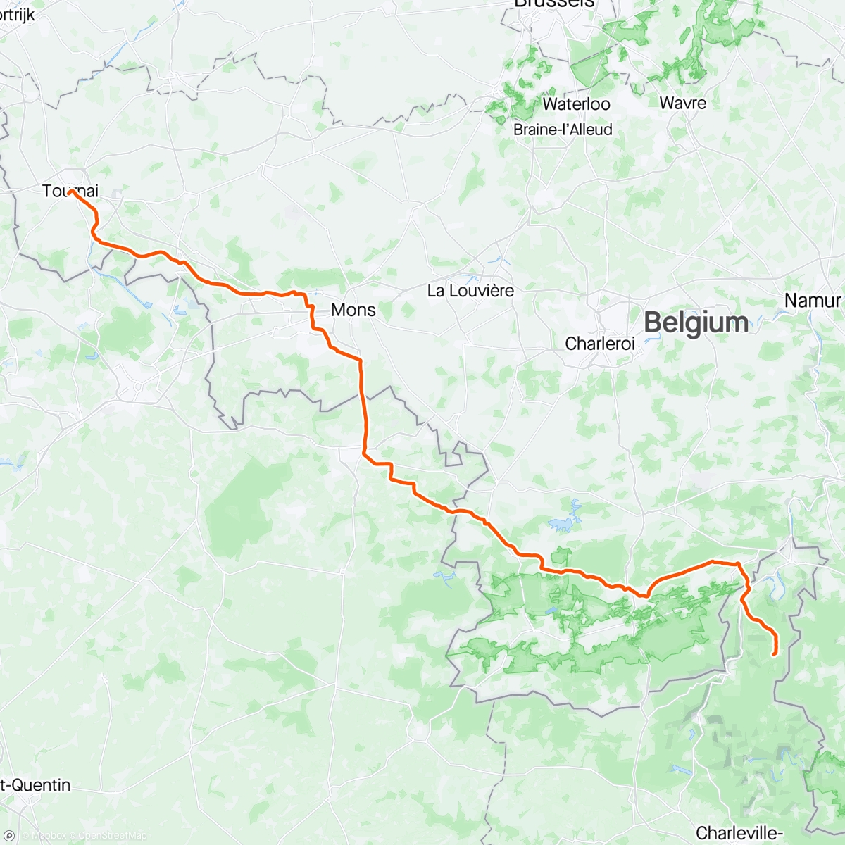 Map of the activity, Kos to London stage 13: Hargnies to Tournai