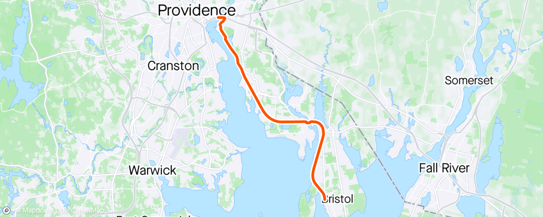 Mapa da atividade, FulGaz - East Bay Bikepath Bristol Providence