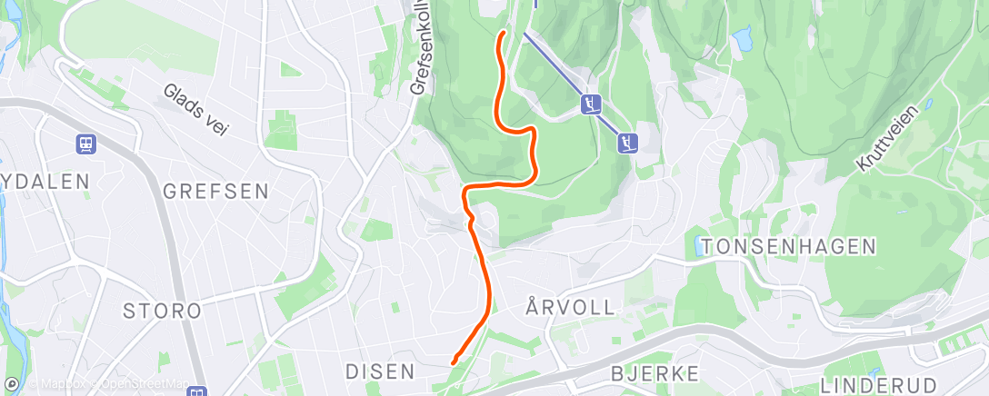 Map of the activity, Årets første jogg opp til Grefsenkollen 💪