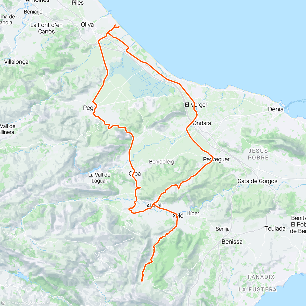 Map of the activity, Oliva - Sagra - Xaló - Puerto de Bernia -Oliva