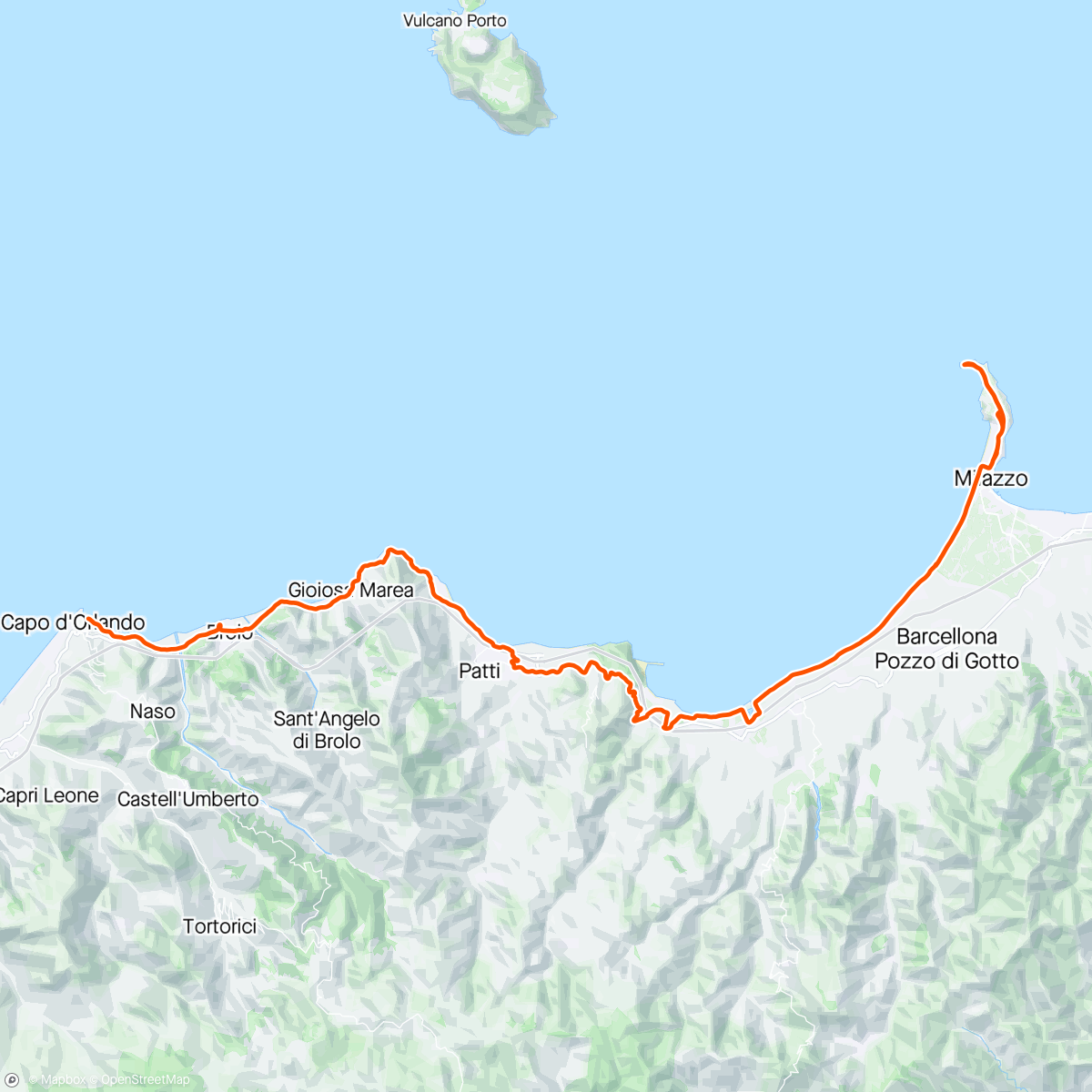 Map of the activity, Periplo della Sicilia con Anna. 15° tappa Milazzo - Capo d'Orlando
