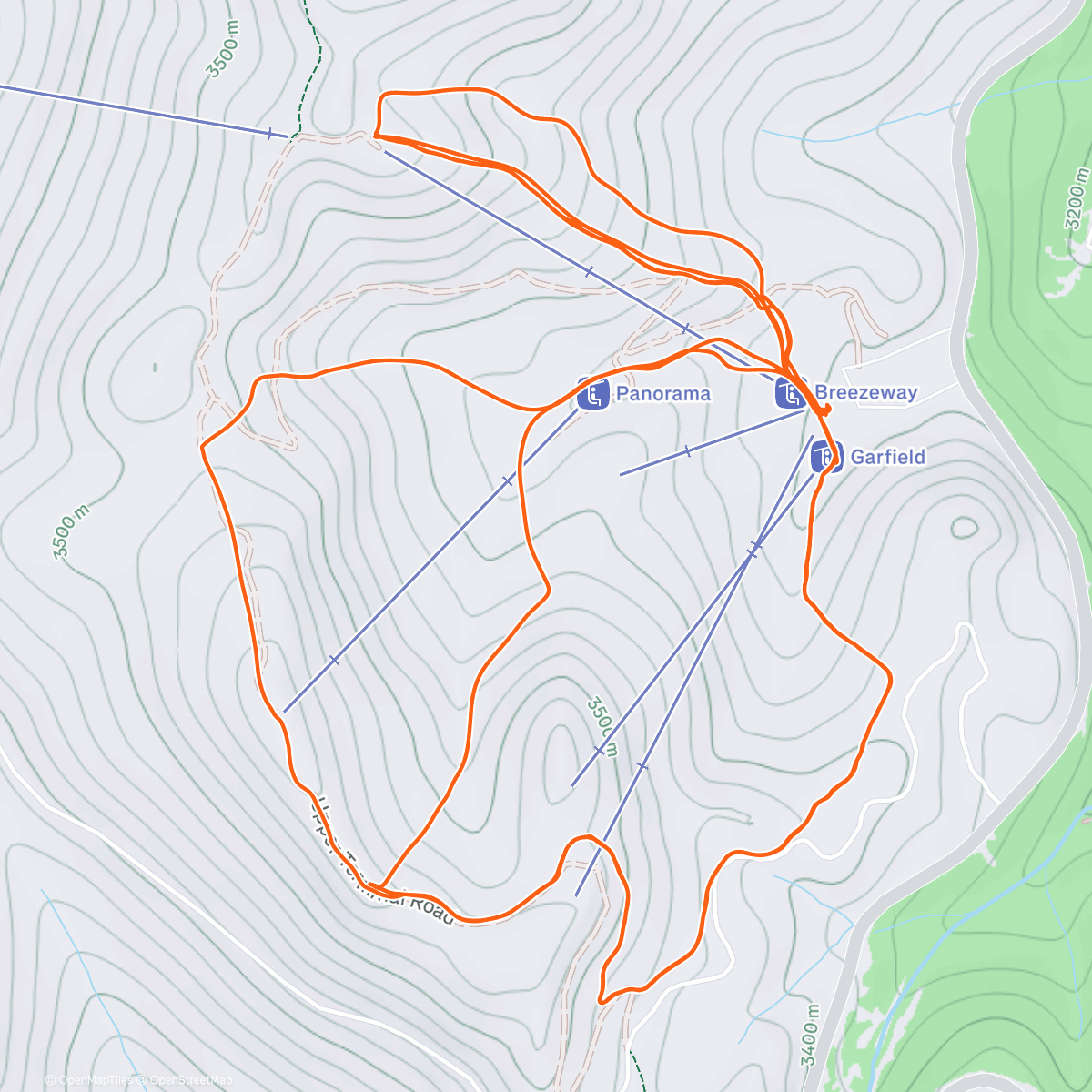 Map of the activity, Day 7…some afternoon uphill laps
