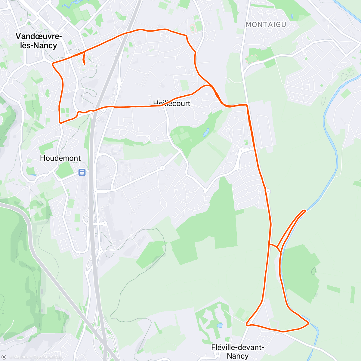 Map of the activity, Course à pied le matin, RDV en Team 🏃‍♂️+ Séance AS 3x2000 + 1x1000 👌