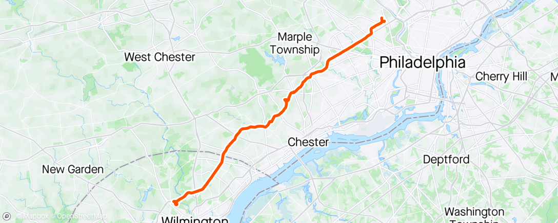 Map of the activity, Part of ride to Newark