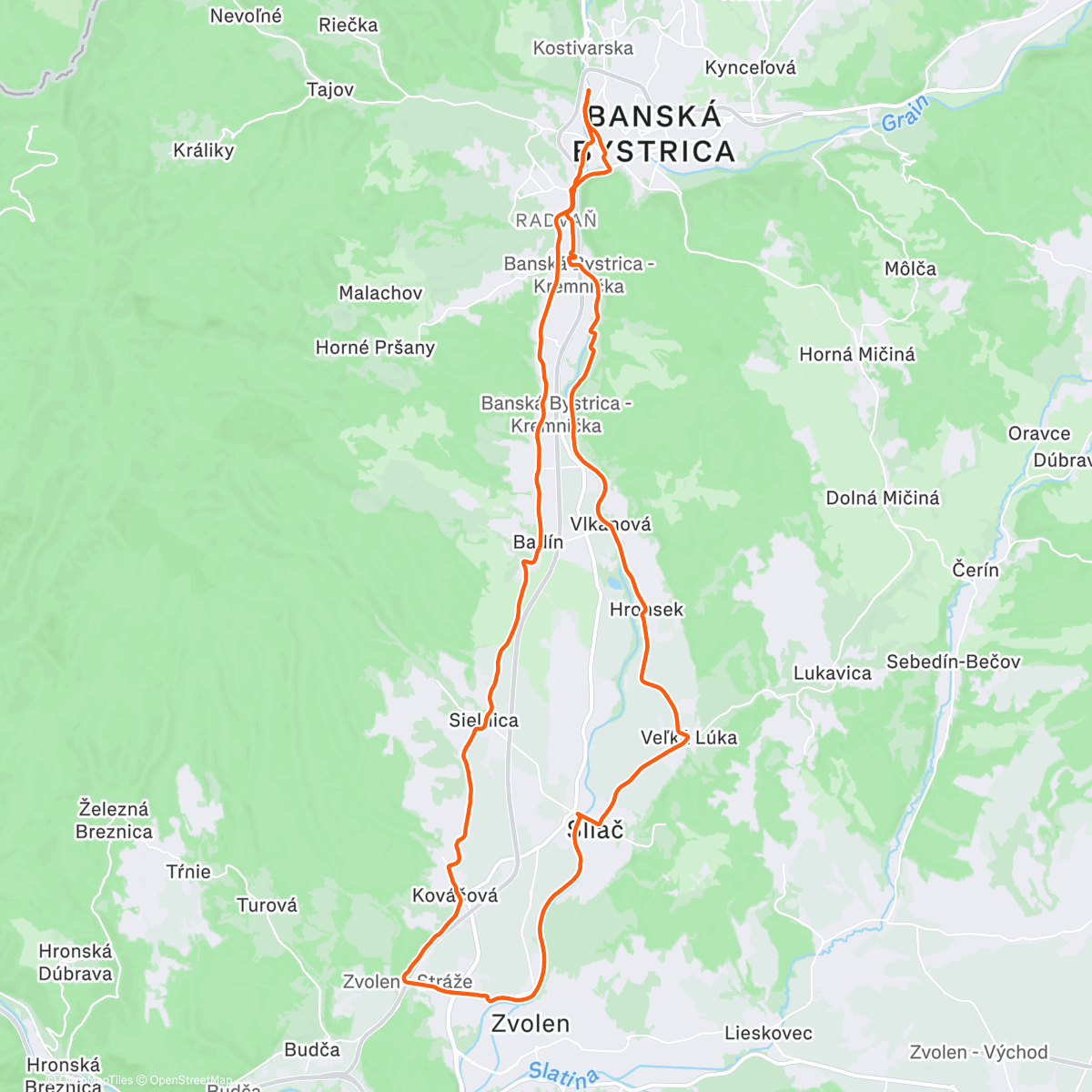 Карта физической активности (Sielnica - Kováčová - Zvolen - Sliač - Vlkanová)