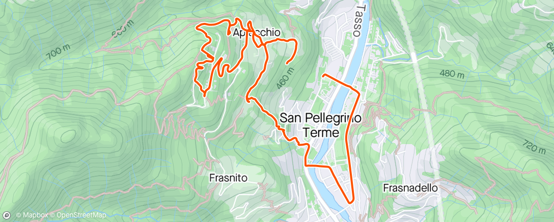Mapa de la actividad, Sessione di trail running serale