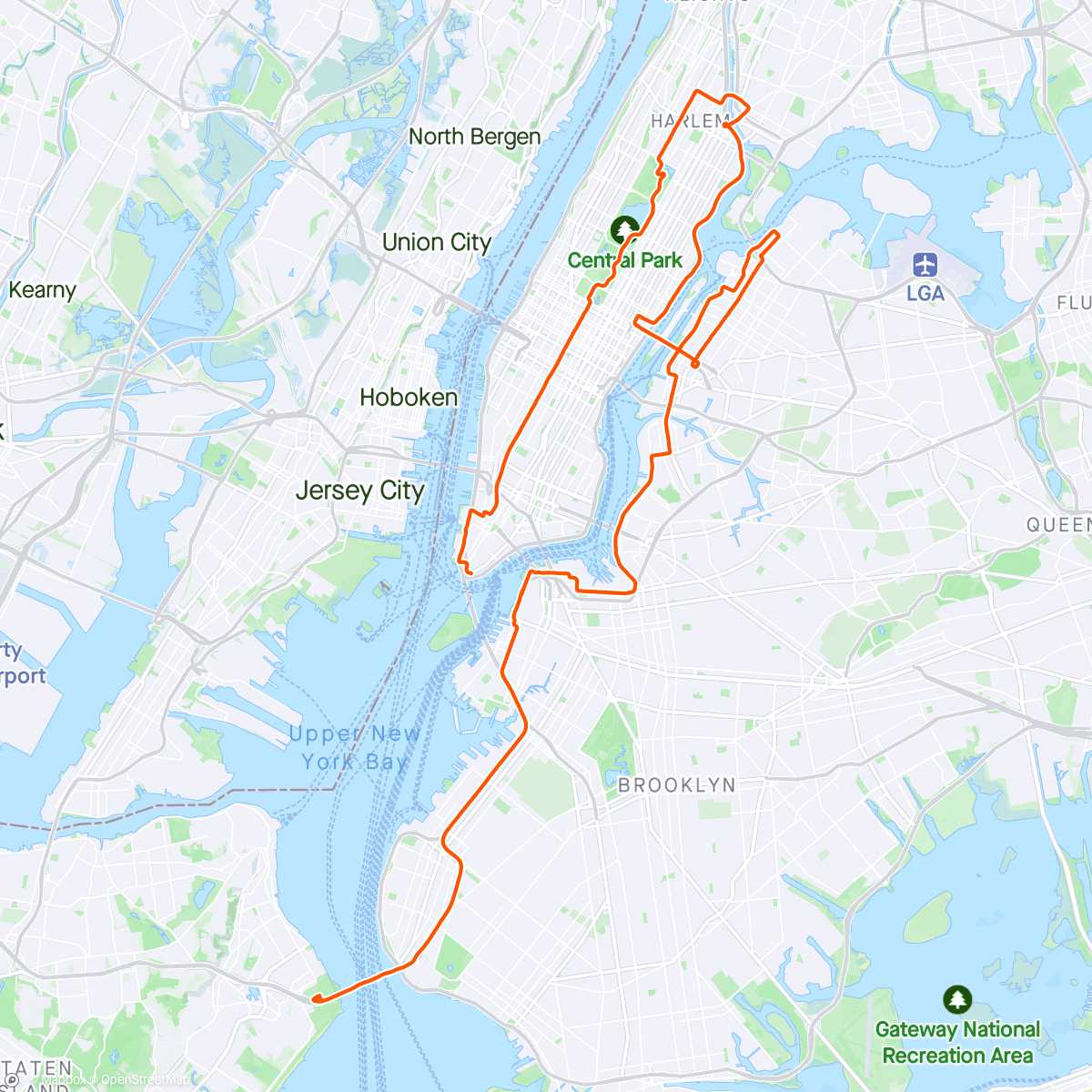 Map of the activity, NY 5 Boro Bike Tour