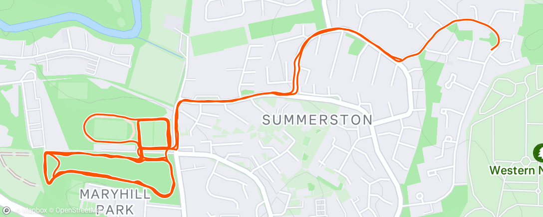 Map of the activity, Broughton rd really bad went in to the park for a slog had a fall , nope not on the ice but a bloody tree root 😂😂