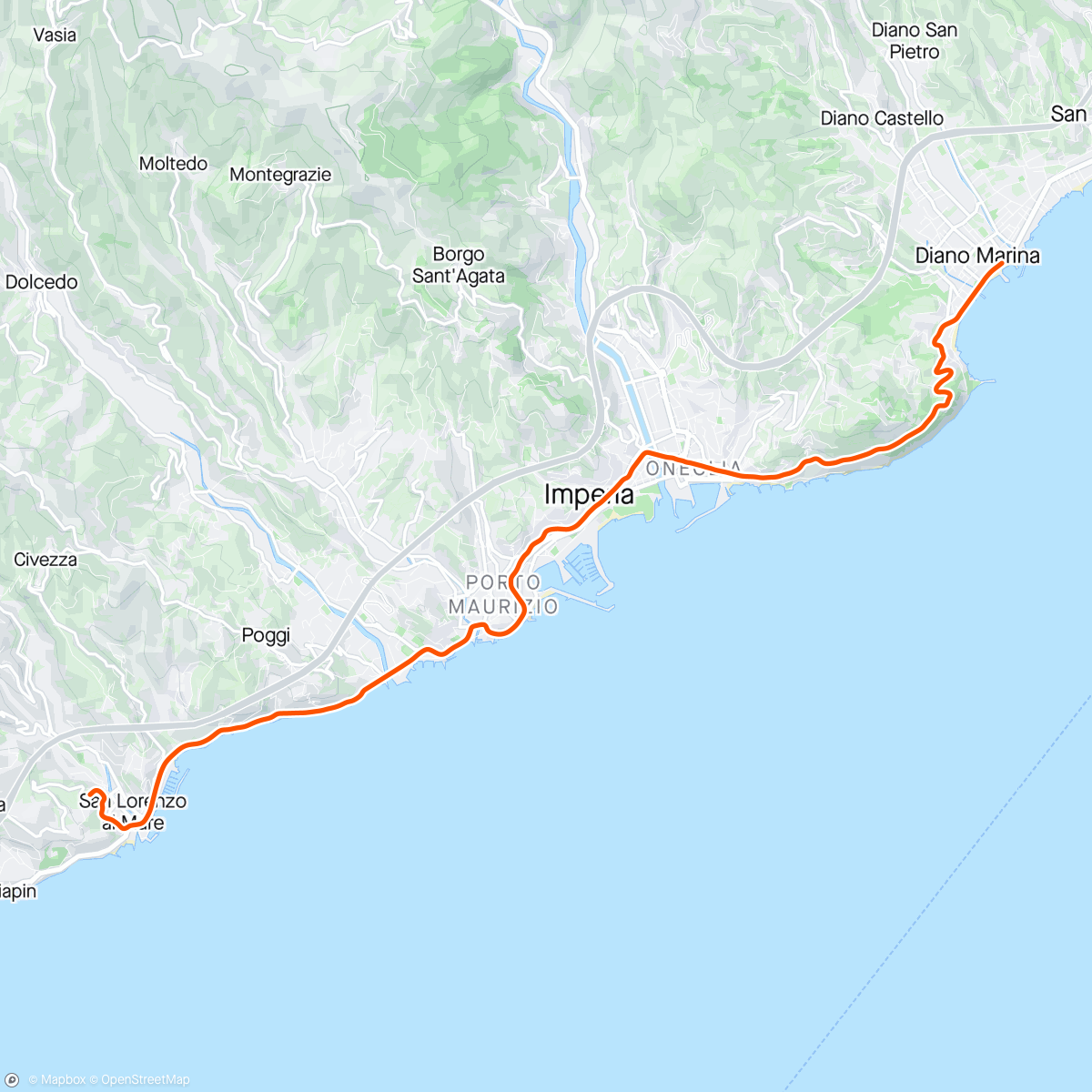 Karte der Aktivität „ROUVY - Diano Marina to Pantai | Italy”