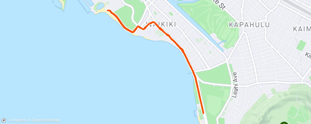 Map of the activity, Morning run- Waikiki - on my way home - HP half blood prince