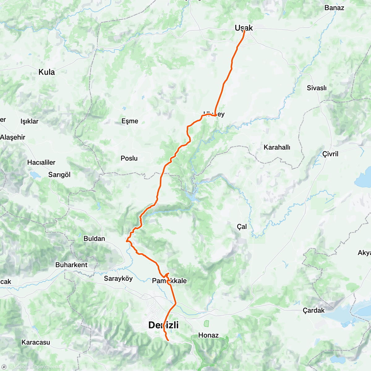 Map of the activity, 3. Gün Uşak Ulubey kanyonu Denizli 😃🚲