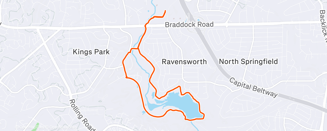 Map of the activity, Accotink Recovery Trail Run