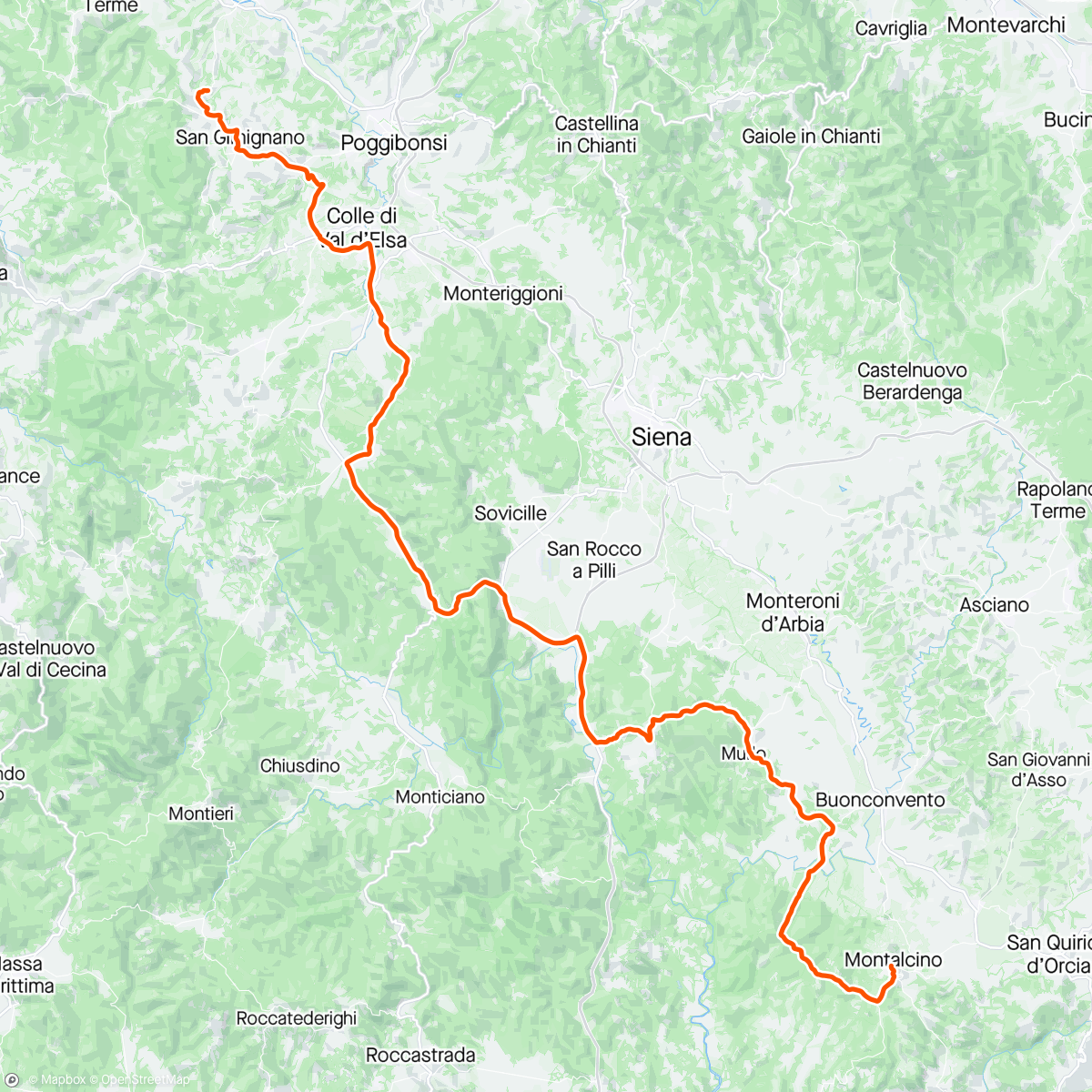 Map of the activity, Gravel ride from San Gimignano to Montalcino.