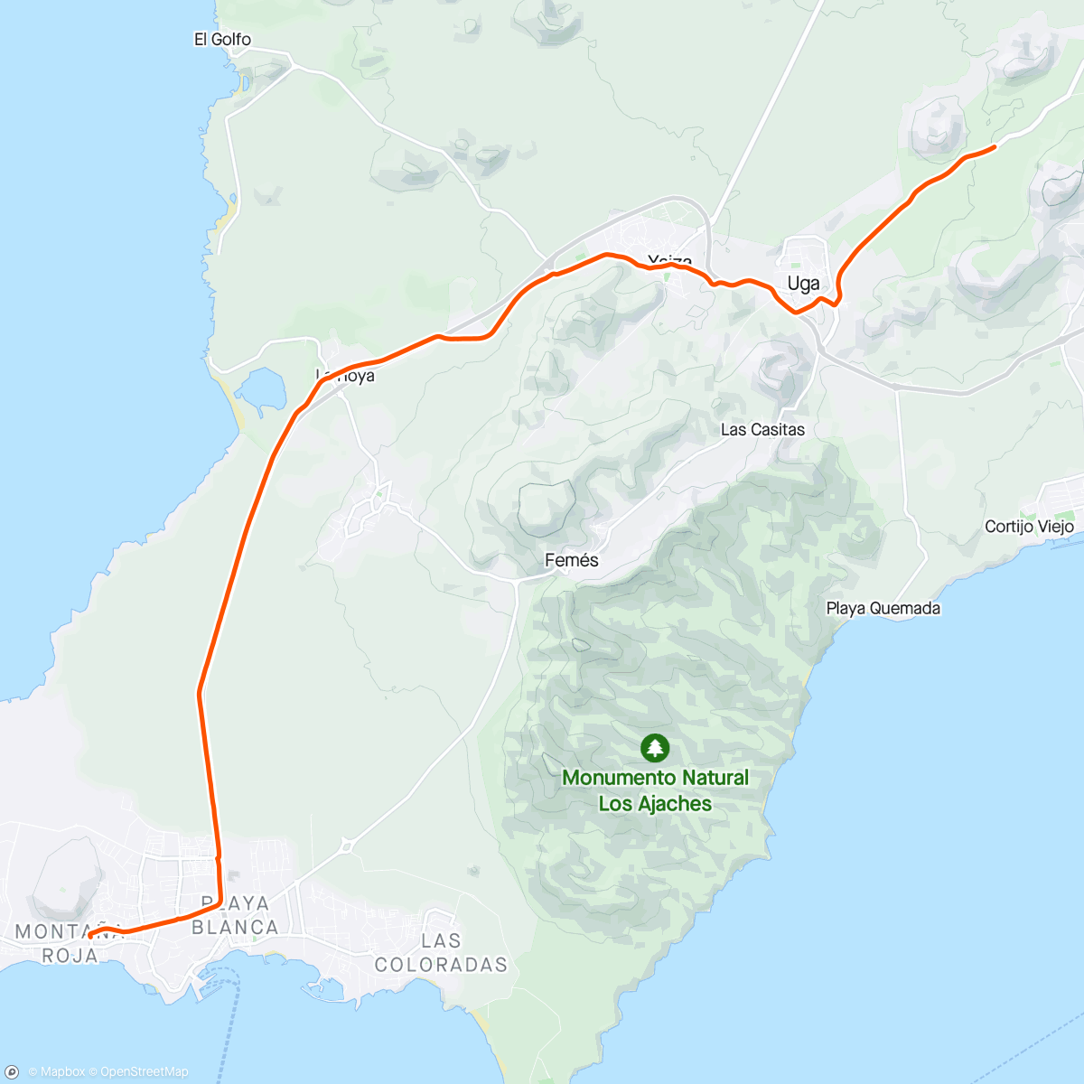 Kaart van de activiteit “Playa Blanca to Bodega/ Wine region”