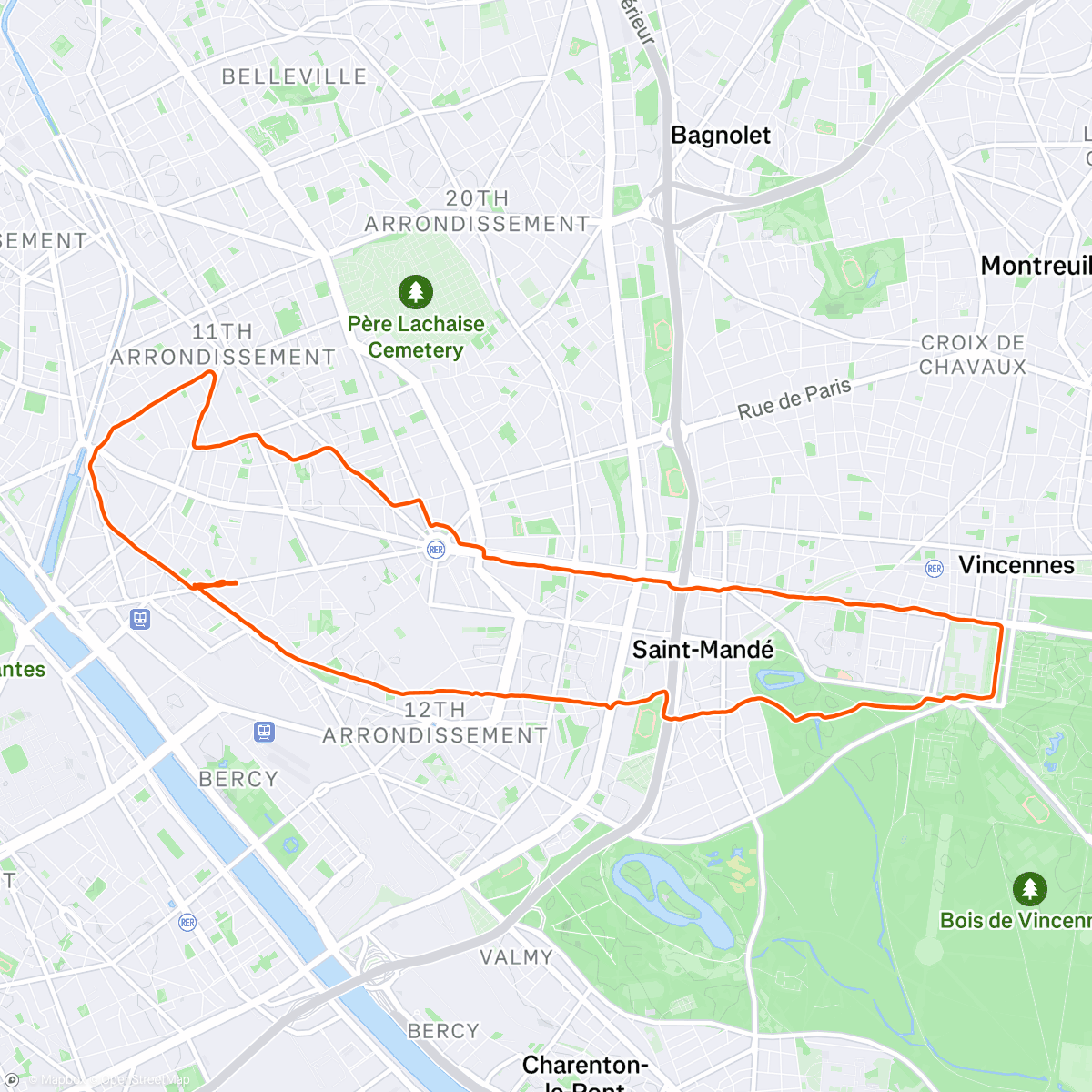 Map of the activity, Château de Vincennes loop